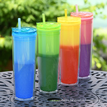 16oz Double Wall Color Changing Tumbler Cups Reusable Durable Splash Proof Water Tumbler With Lids and Straws